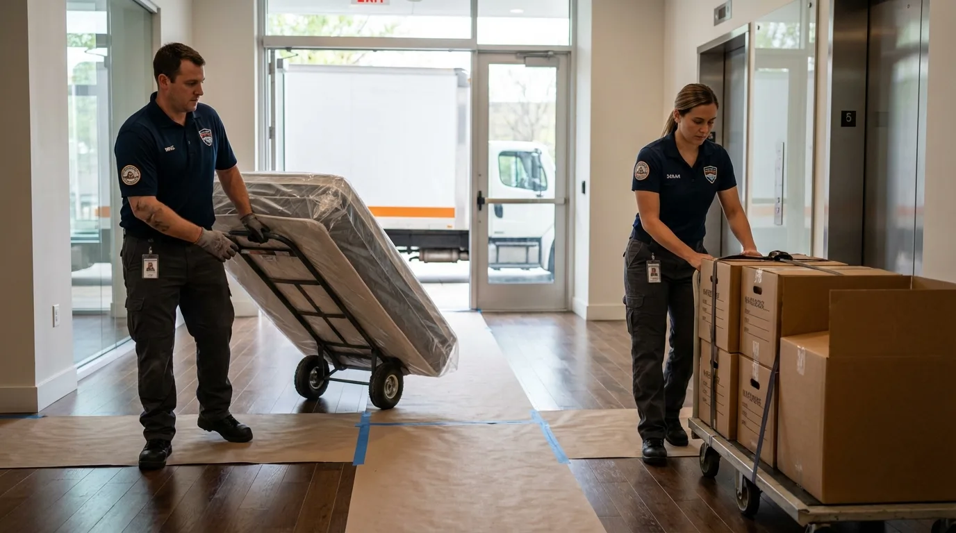 Professional apartment movers loading elevator in Avon Park, FL